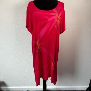 Tropical Batik Pink Rayon Tunic Dress Bamboo Print‎ One Size